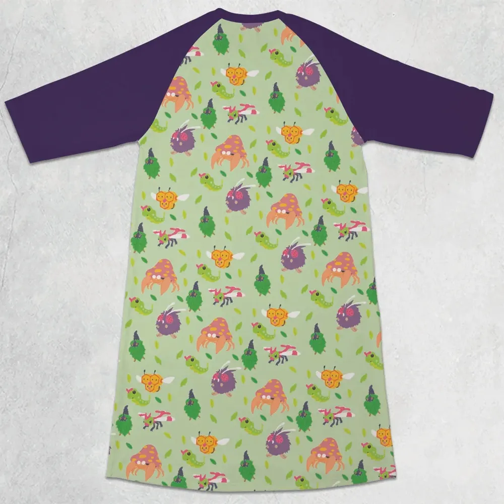 Bug Type Pokemon Pattern 3/4 Sleeve Raglan Dress - 2