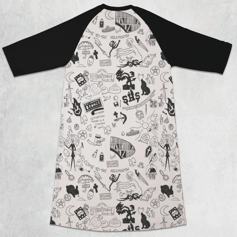 Buffy The Vampire Slayer Pattern 3/4 Sleeve Raglan Dress - 2