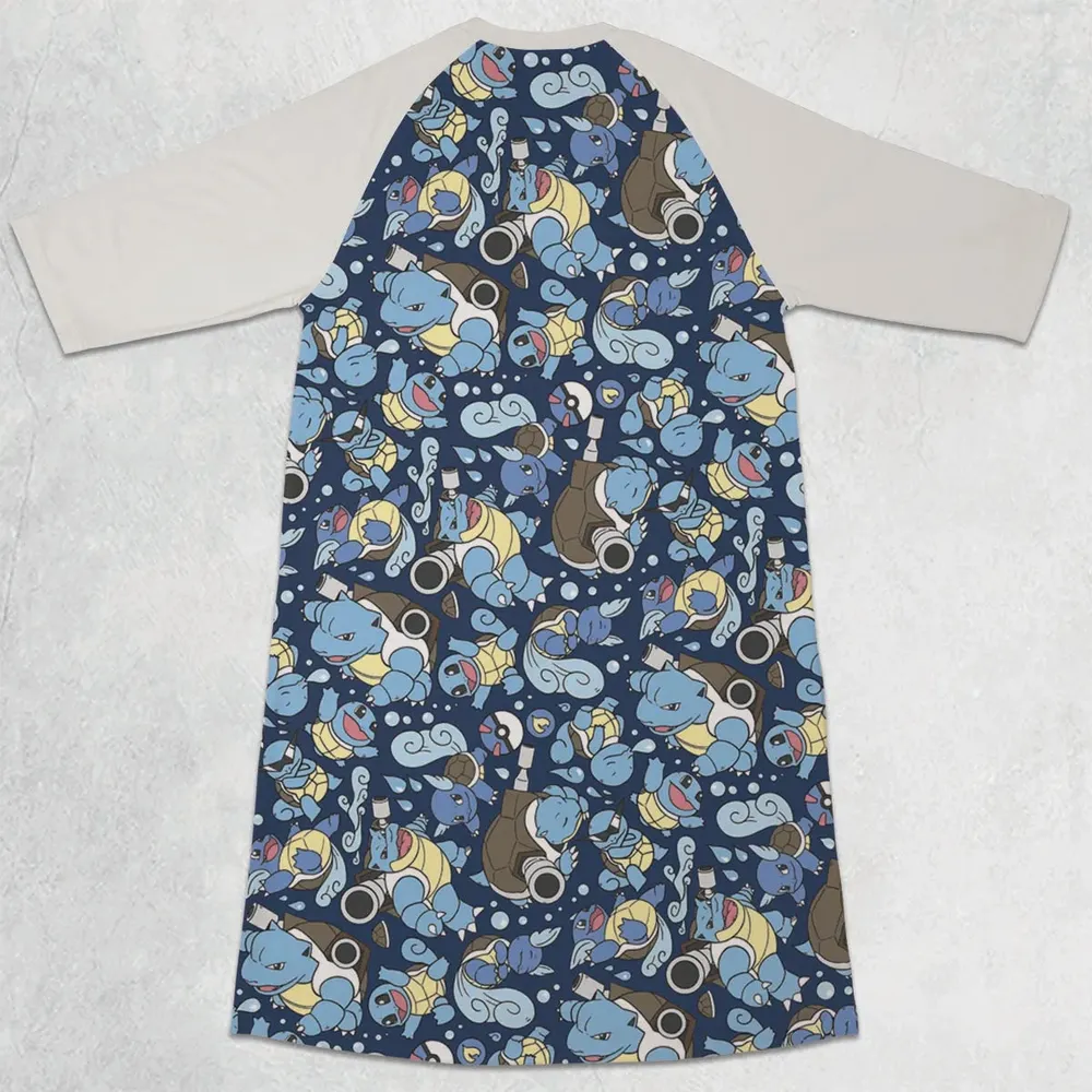 Blastoise Wartortle Squirtle Pokemon Pattern 3/4 Sleeve Raglan Dress - 2