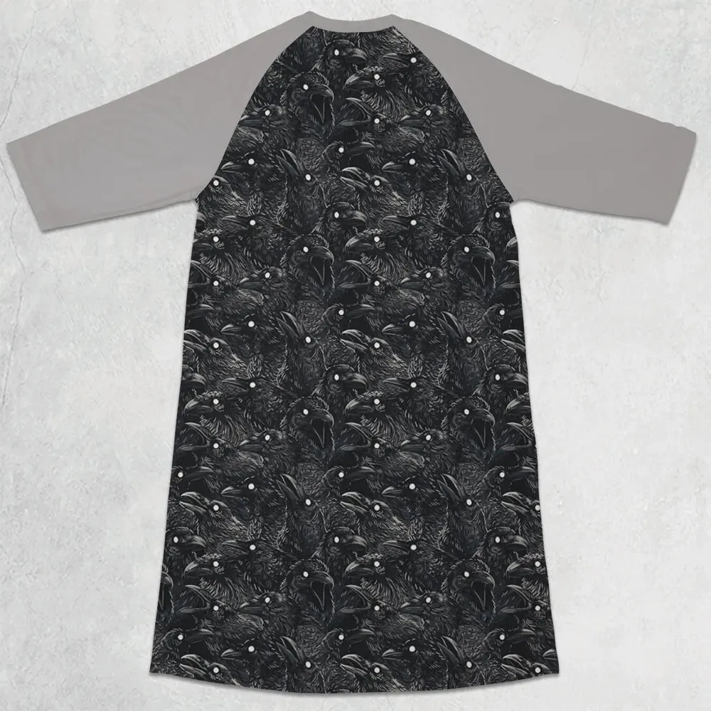 Black Raven Pattern 3/4 Sleeve Raglan Dress - 2