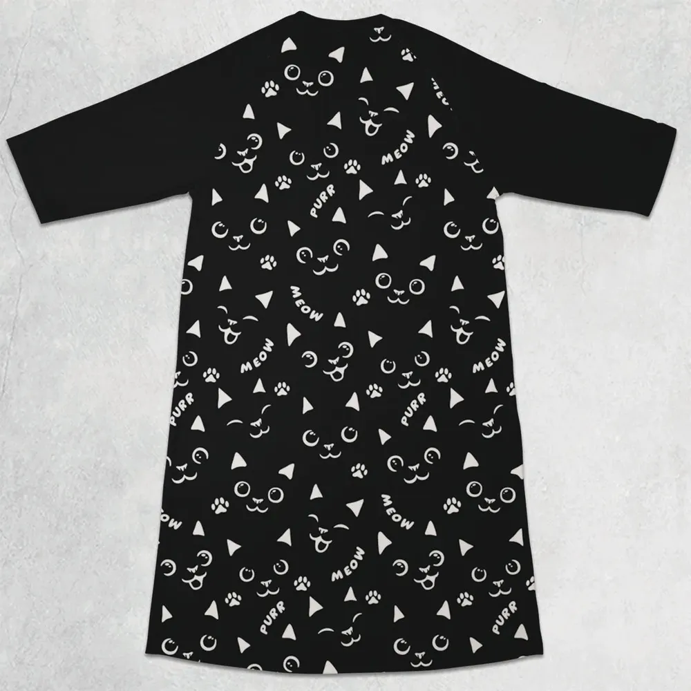 Black Cats Pattern 3/4 Sleeve Raglan Dress - 2