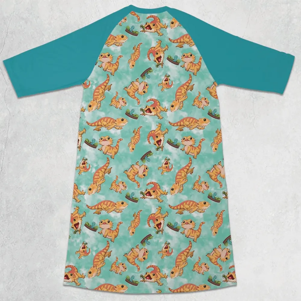 Bearded Dragon Pattern 3/4 Sleeve Raglan Dress - 2