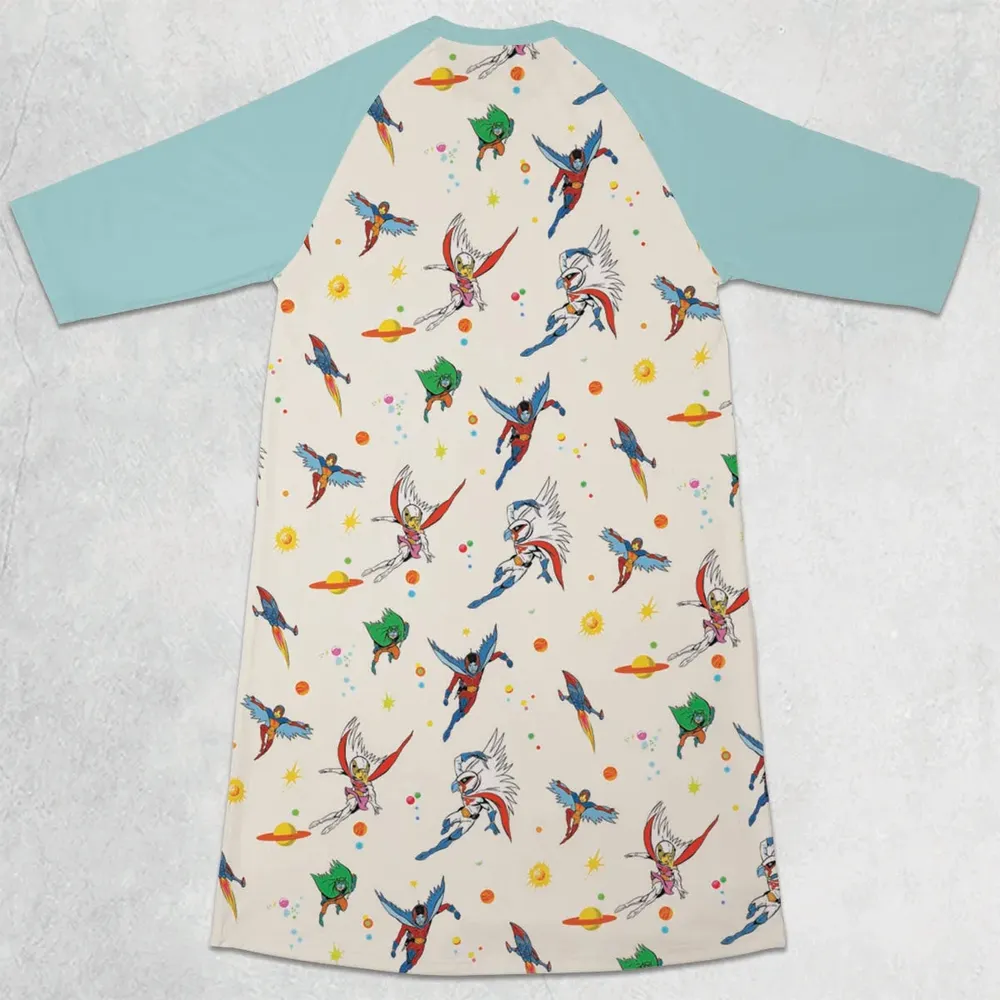 Battle of the Planets Pattern 3/4 Sleeve Raglan Dress - 2