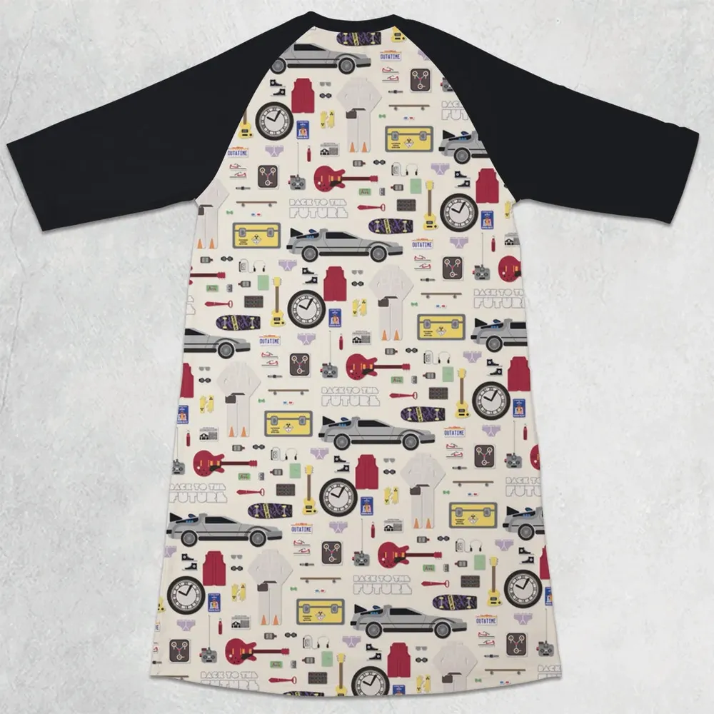 Back to the Future Pattern 3/4 Sleeve Raglan Dress - 2