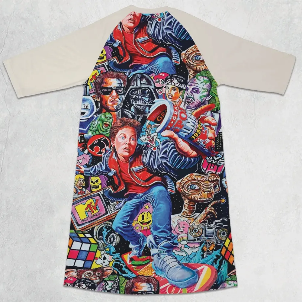 Back To The 80s Pop Culture 80s Movies Characters 3/4 Sleeve Raglan Dress - 2