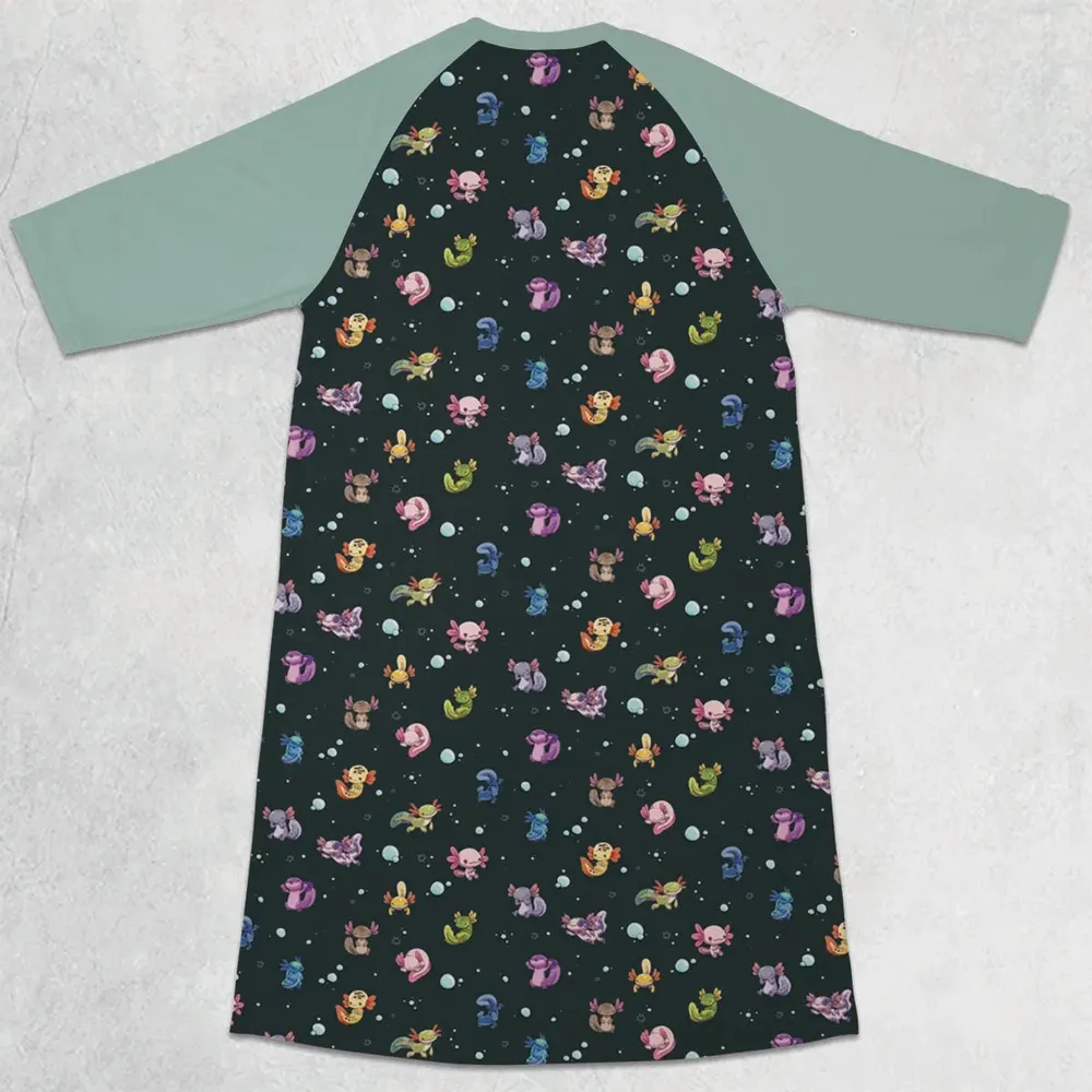 Axolotls Of The World Pattern 3/4 Sleeve Raglan Dress - 2
