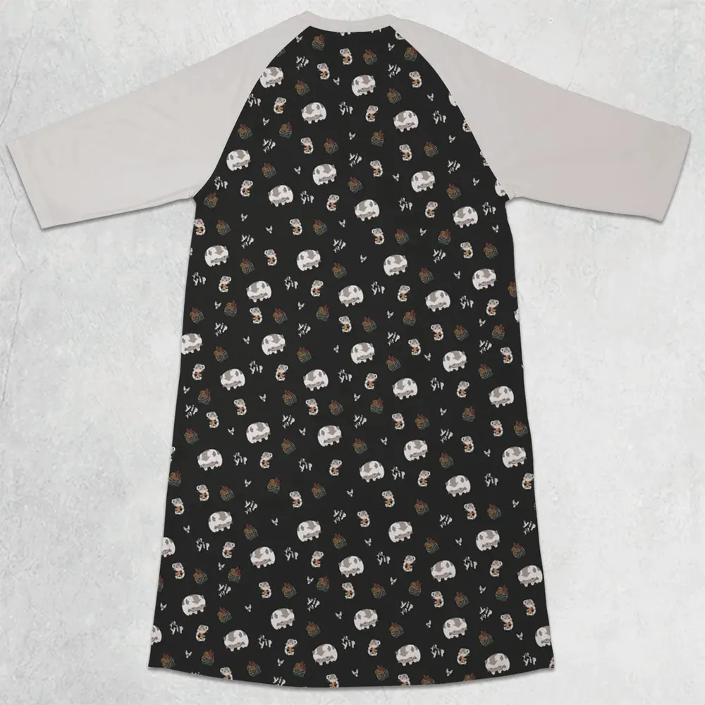 Appa Yip Yip Avatar Pattern 3/4 Sleeve Raglan Dress - 2