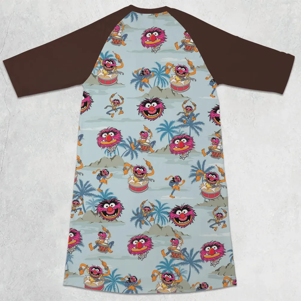 Animal The Muppet Show Drum Tropical 3/4 Sleeve Raglan Dress - 2