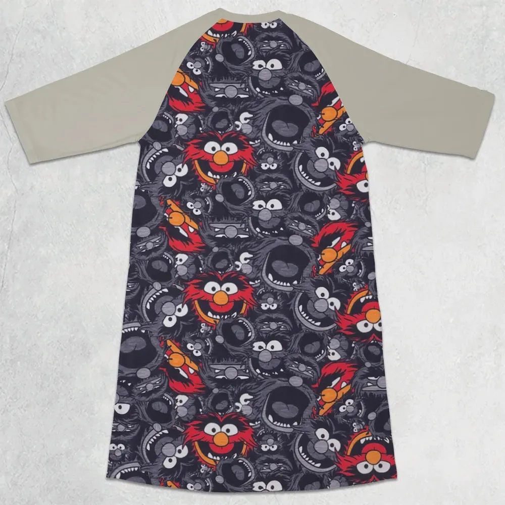 Animal The Muppets Pattern 3/4 Sleeve Raglan Dress - 2