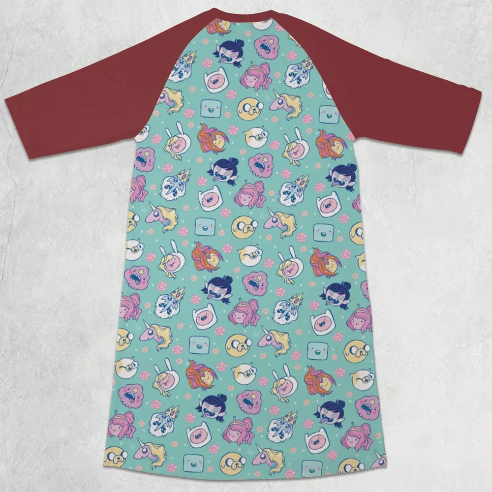 Adventure Time Floral Pattern 3/4 Sleeve Raglan Dress - 2