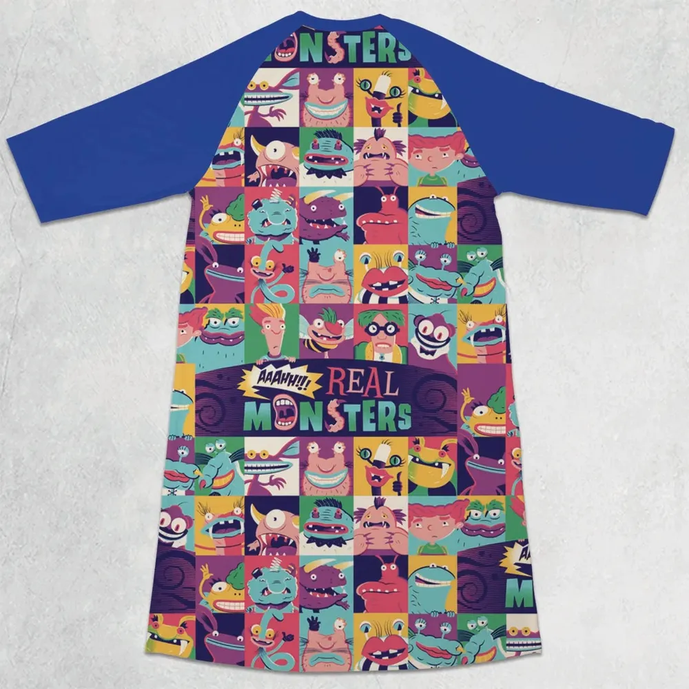Aaahh!!! Real Monsters Characters Pattern 3/4 Sleeve Raglan Dress - 2
