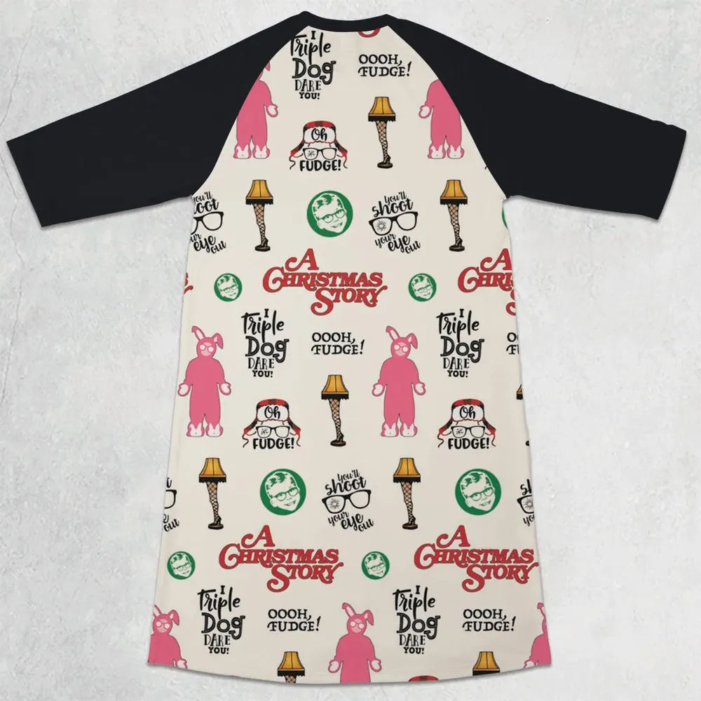 A Christmas Story Pattern 3/4 Sleeve Raglan Dress - 2