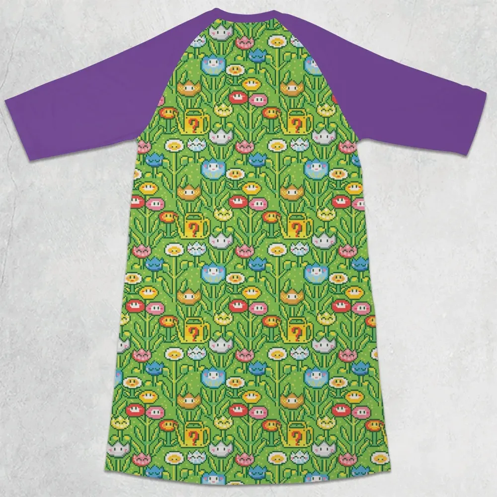 8bit Flower Garden Super Mario Pattern 3/4 Sleeve Raglan Dress - 2