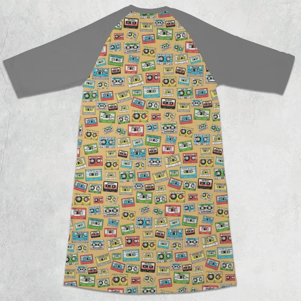 80s Playlist Pattern 3/4 Sleeve Raglan Dress - 2