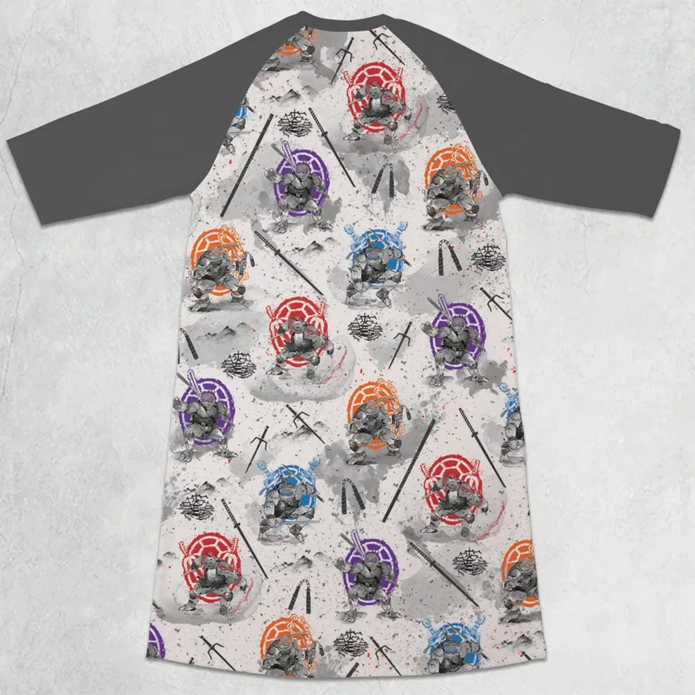 TMNT Characters Sumi-E Pattern 3/4 Sleeve Raglan Dress - 2
