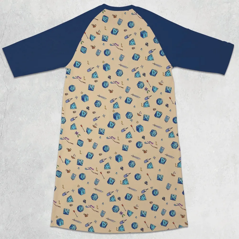 RPG DND Dices Pattern 3/4 Sleeve Raglan Dress - 2
