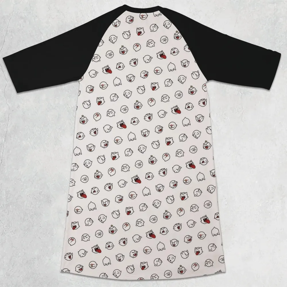 Super Mario Boo Pattern 3/4 Sleeve Raglan Dress - 2
