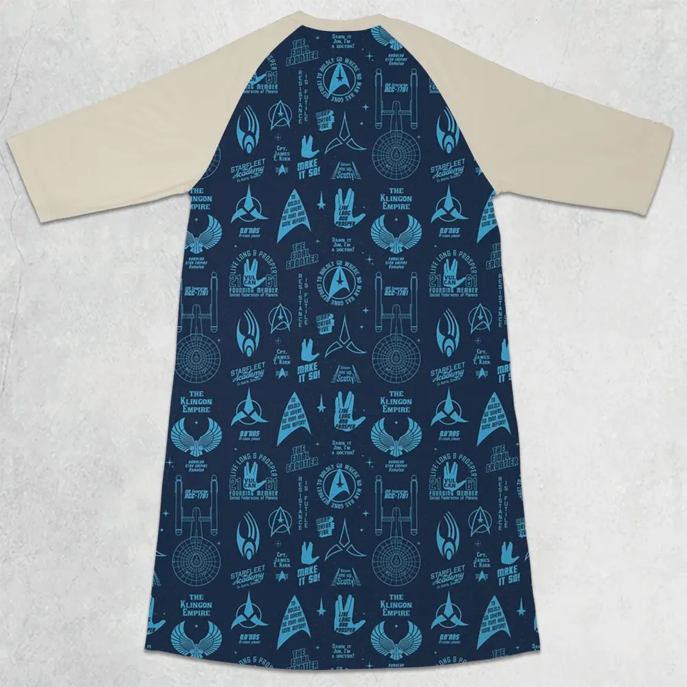 Trekkie Star Trek Pattern 3/4 Sleeve Raglan Dress - 2
