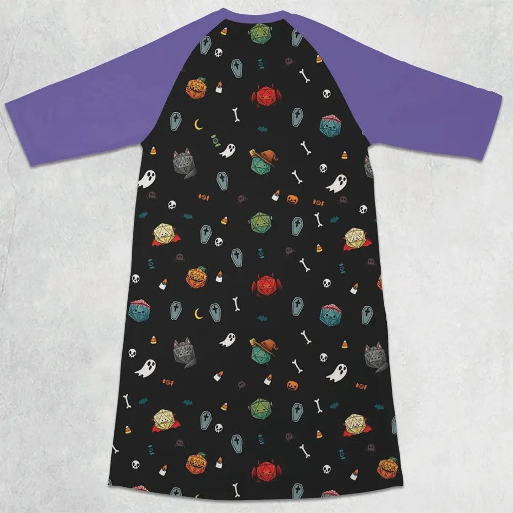 Halloween DND Dices Pattern 3/4 Sleeve Raglan Dress - 2