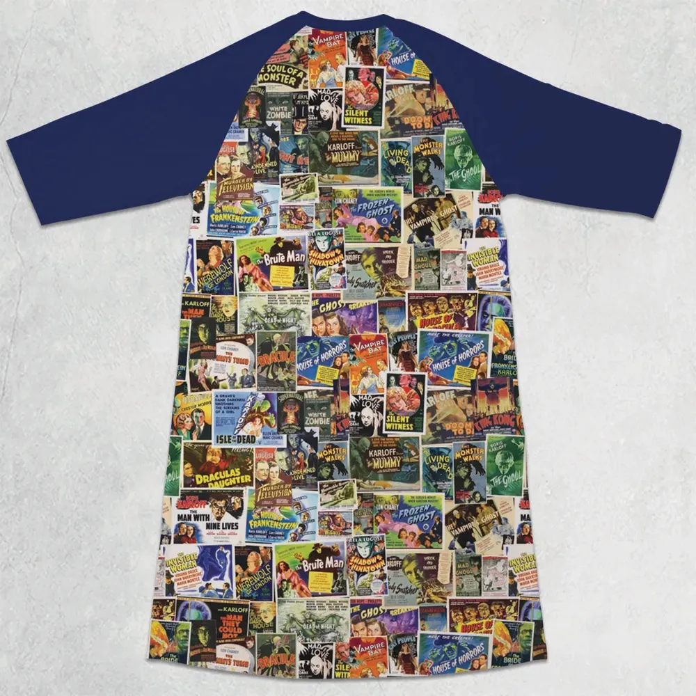Vintage Horror Movies 3/4 Sleeve Raglan Dress - 2