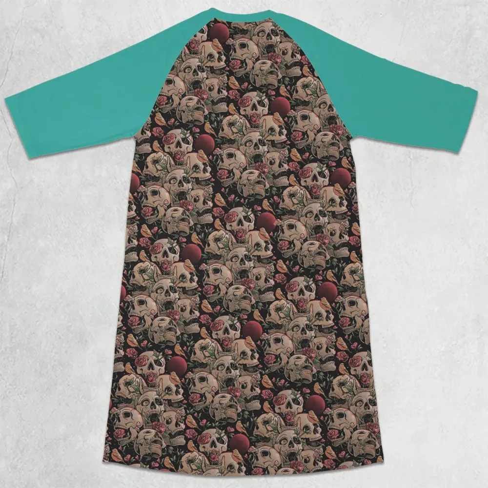 Life Grows Through Death Skull 3/4 Sleeve Raglan Dress - 2