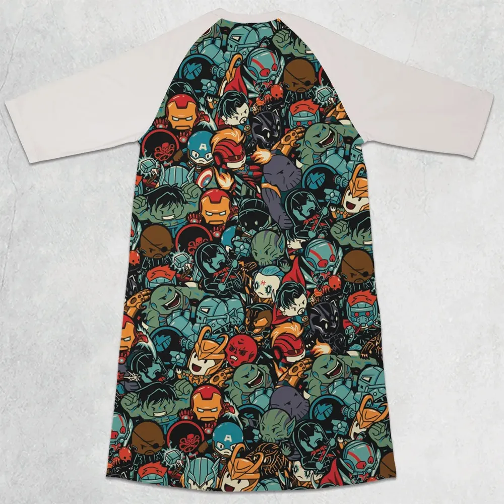 Marvelous Chibi Characters Pattern 3/4 Sleeve Raglan Dress - 2