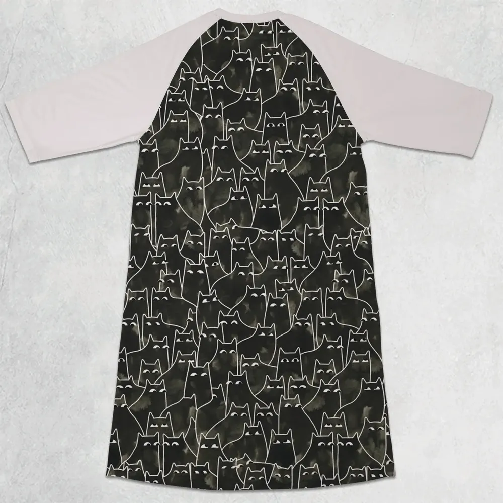Suspicious Cats Funny Cat 3/4 Sleeve Raglan Dress - 2