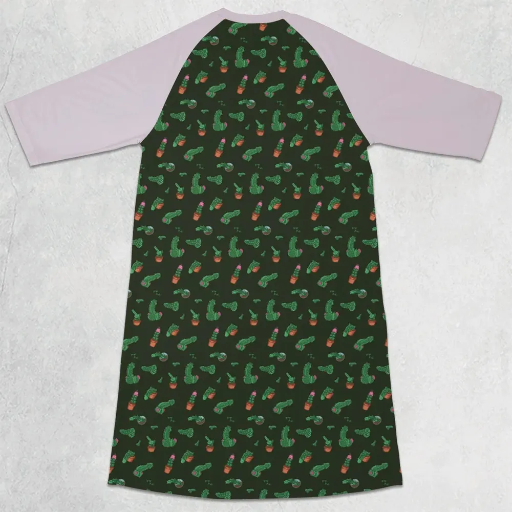 Funny Plants Pattern 3/4 Sleeve Raglan Dress - 2