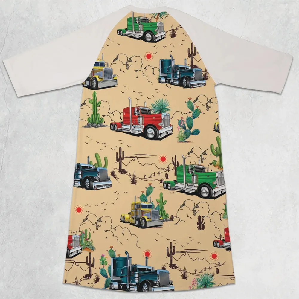Peterbilt Semi Truck Pattern 3/4 Sleeve Raglan Dress - 2