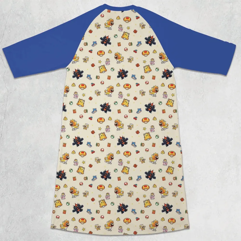 Super Mario Characters Pattern 3/4 Sleeve Raglan Dress - 2