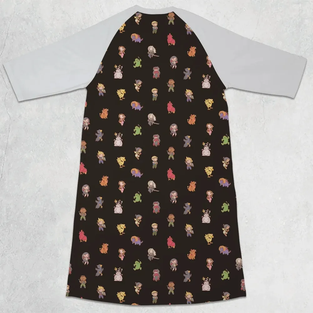 Final Fantasy Characters Pattern 3/4 Sleeve Raglan Dress - 2