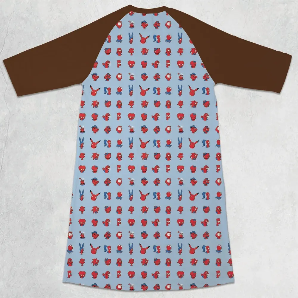 Funny Spider-Man Characters Pattern 3/4 Sleeve Raglan Dress - 2