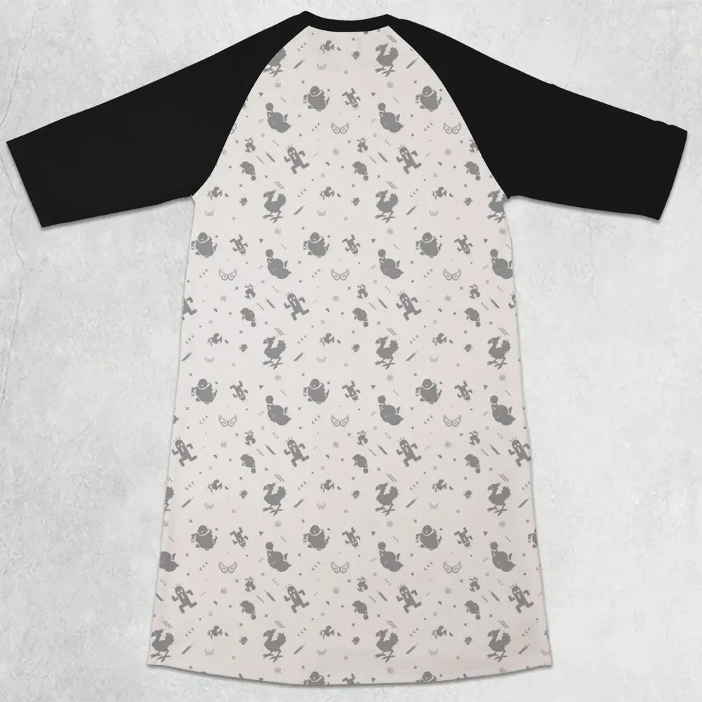 Final Fantasy Creatures Pattern 3/4 Sleeve Raglan Dress - 2