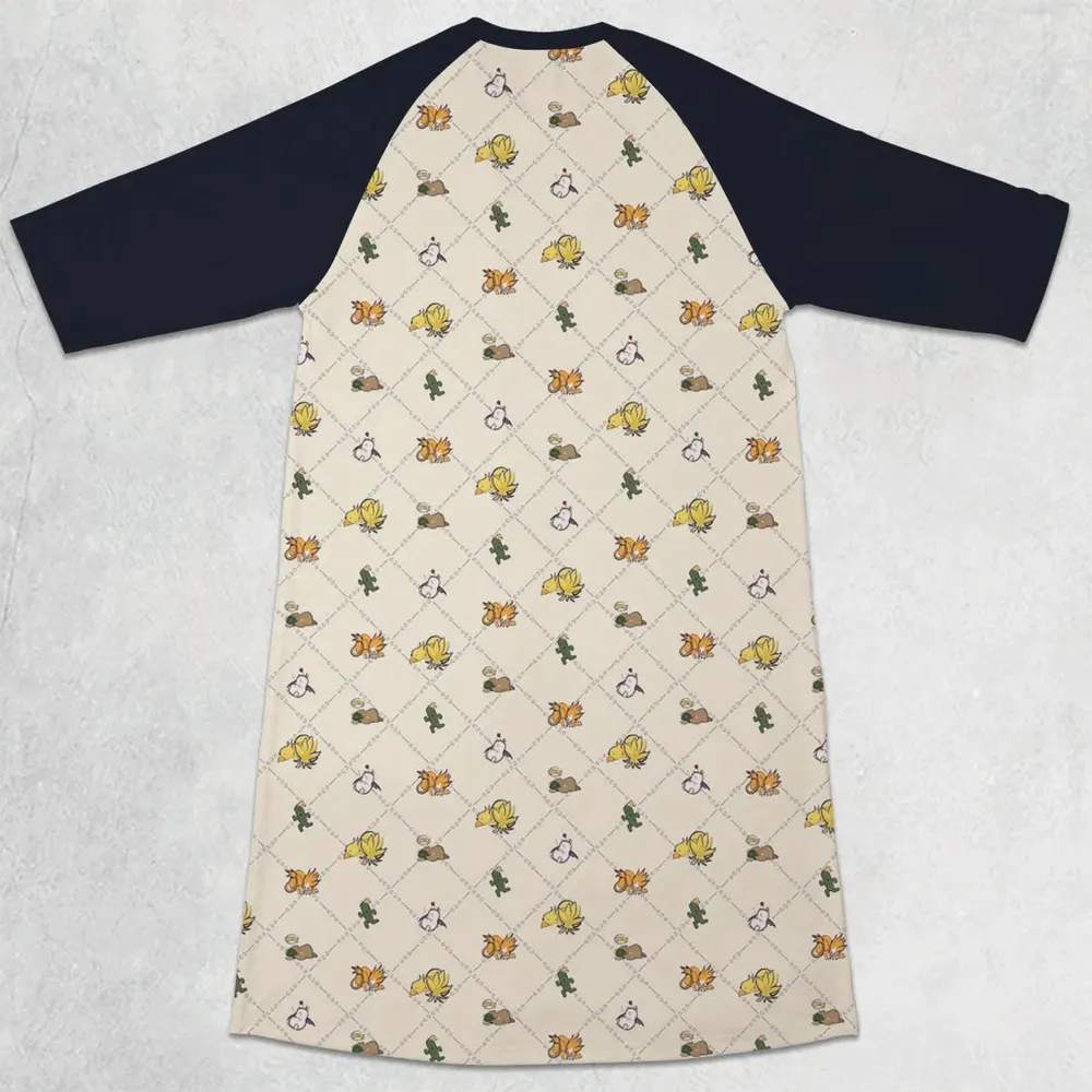 Final Fantasy Sleeping Creatures Pattern 3/4 Sleeve Raglan Dress - 2