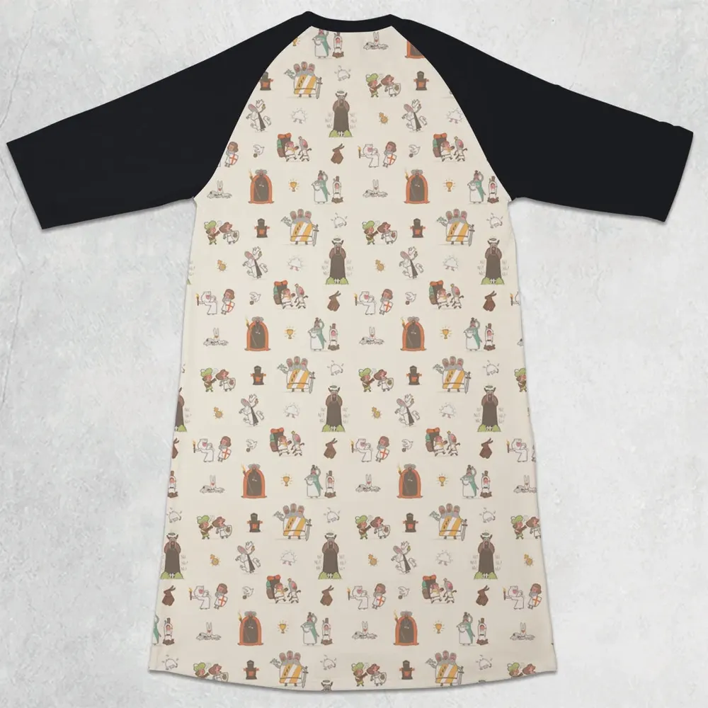 The Holy Grail Pattern Monty Python Button Down 3/4 Sleeve Raglan Dress - 2