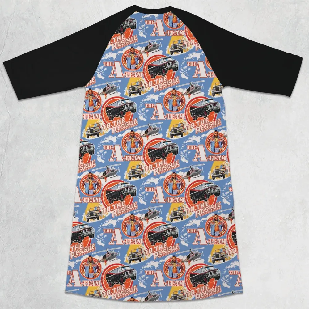 To The Rescue The A Team Pattern 3/4 Sleeve Raglan Dress - 2