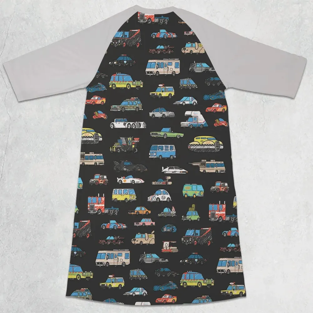 Movie Cars Pattern 3/4 Sleeve Raglan Dress - 2