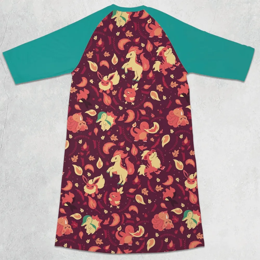 Fire Pokemon Pattern 3/4 Sleeve Raglan Dress - 2