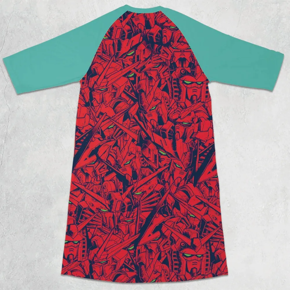 Gundam Camo Magenta Gundam 3/4 Sleeve Raglan Dress - 2
