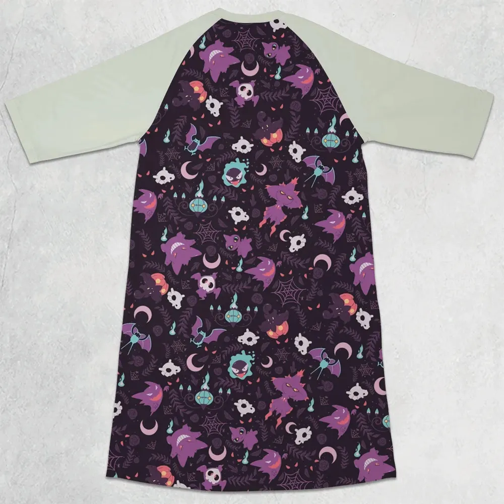 Lavender Town Pokemon Pattern 3/4 Sleeve Raglan Dress - 2