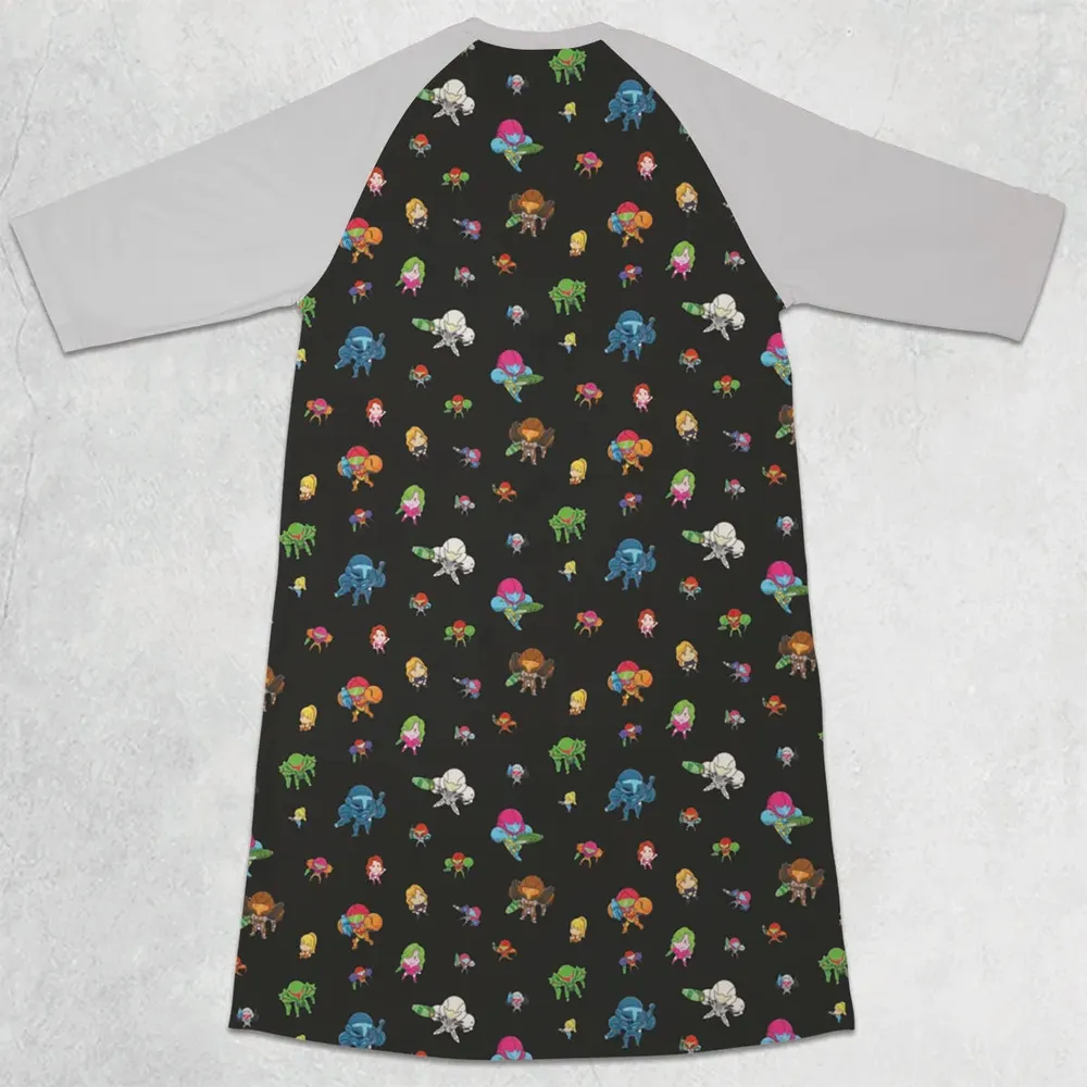 Metroid Pattern 3/4 Sleeve Raglan Dress - 2