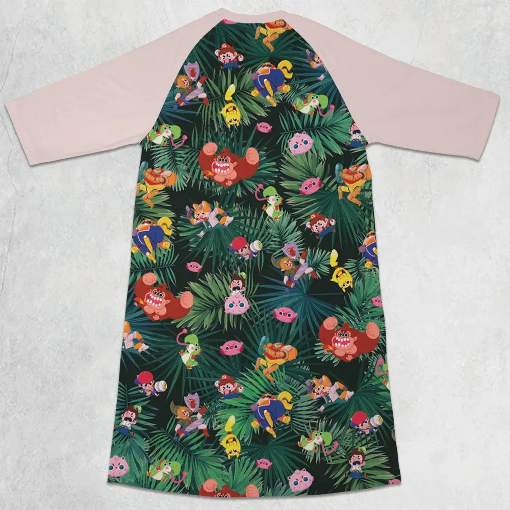 Video Game Characters Pattern 3/4 Sleeve Raglan Dress - 2