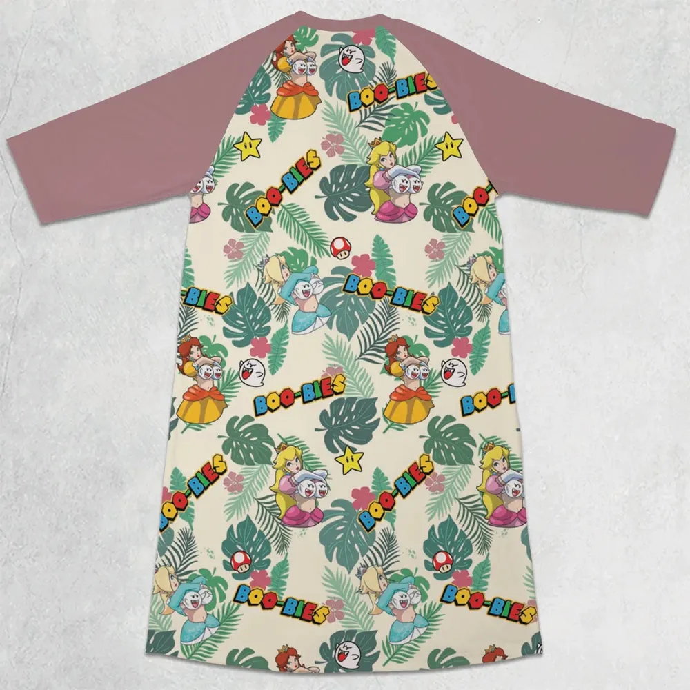 Super Mario Boo-Bies Pattern 3/4 Sleeve Raglan Dress - 2
