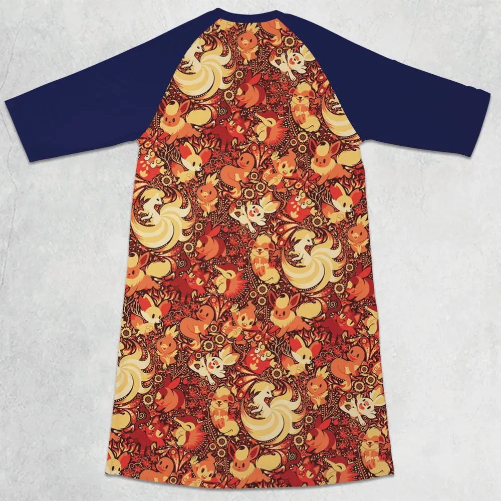 Pokemon Fire Pattern 3/4 Sleeve Raglan Dress - 2