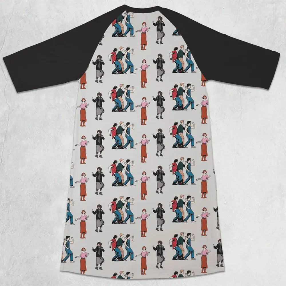 The Breakfast Club Characters Pattern 3/4 Sleeve Raglan Dress - 2