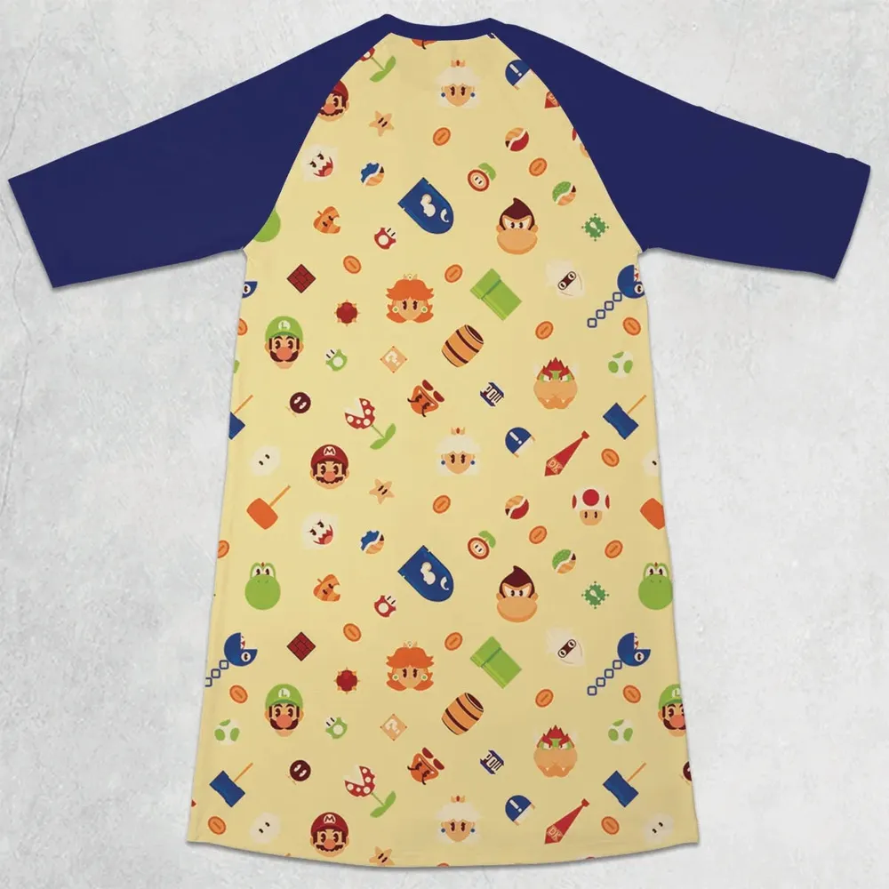 Mario and Friends Pattern 3/4 Sleeve Raglan Dress - 2