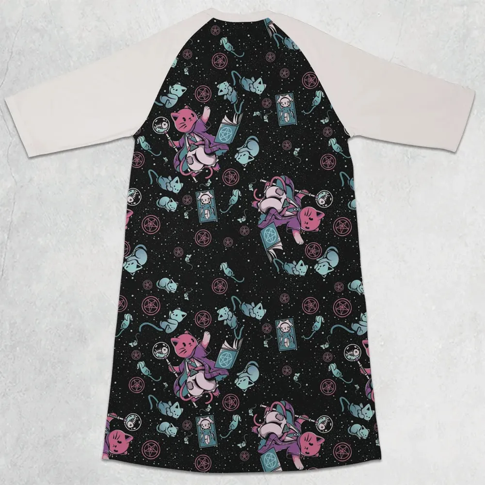 Necromancer Cat Pattern 3/4 Sleeve Raglan Dress - 2