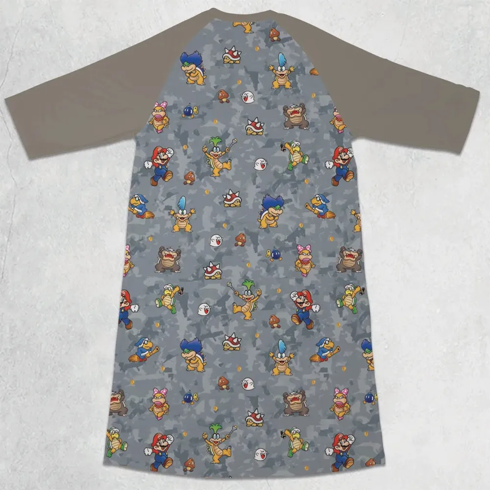 Super Mario Nintendo Video Game 3/4 Sleeve Raglan Dress - 2