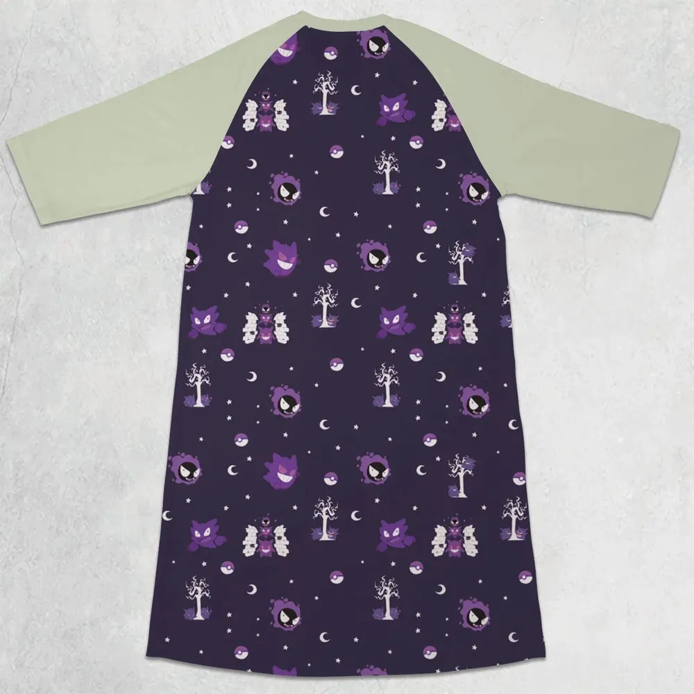 Gengar Pokemon Pattern 3/4 Sleeve Raglan Dress - 2