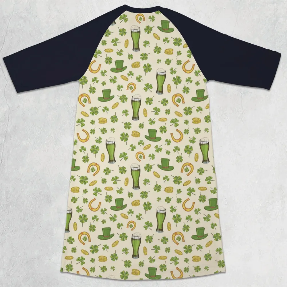 St.Patrick’s Day Pattern 3/4 Sleeve Raglan Dress - 2